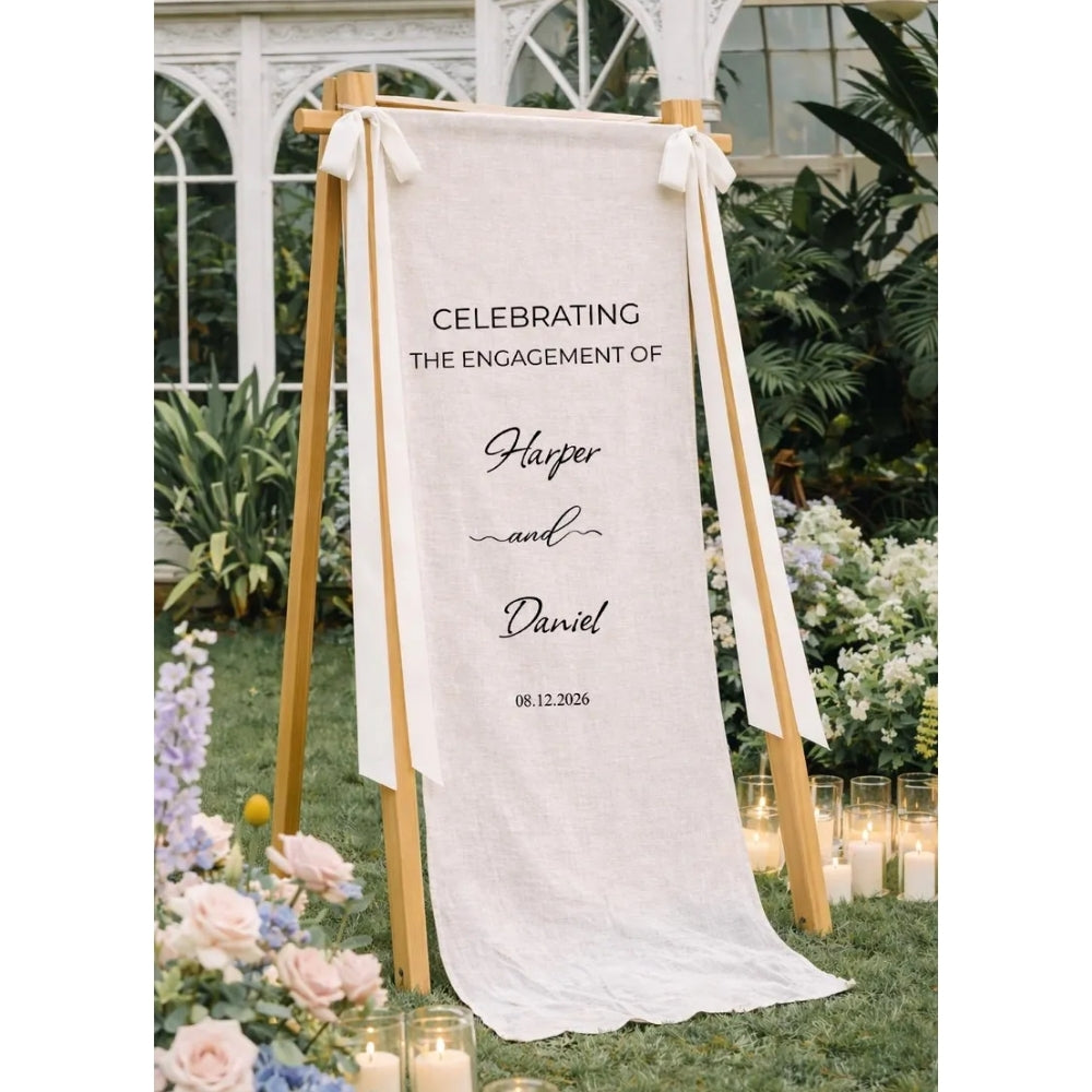 Celebrating The Engagement Custom Fabric Banner Welcome Sign, Personalized Wedding Welcome Banner WD0221