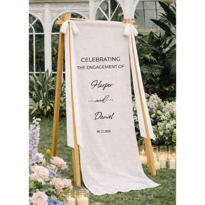 Celebrating The Engagement Custom Fabric Banner Welcome Sign, Personalized Wedding Welcome Banner WD0221