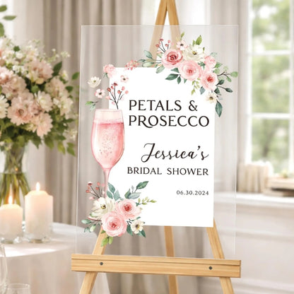 Personalized Petals and Prosecco Bridal Shower Welcome Acrylic Sign, Personalized Acrylic Bridal Shower Welcome Sign WD0114