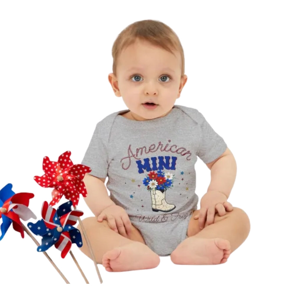 American Mama Mini Wild And Free Matching T Shirt, Western 4th Of July Family Matching Shirts ET0627