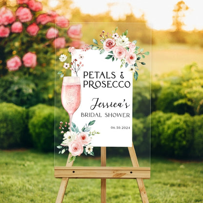 Personalized Petals and Prosecco Bridal Shower Welcome Acrylic Sign, Personalized Acrylic Bridal Shower Welcome Sign WD0114
