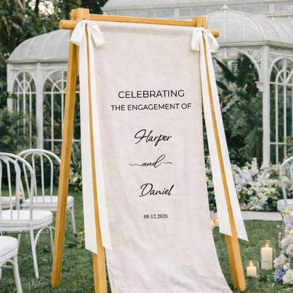 Celebrating The Engagement Custom Fabric Banner Welcome Sign, Personalized Wedding Welcome Banner WD0221