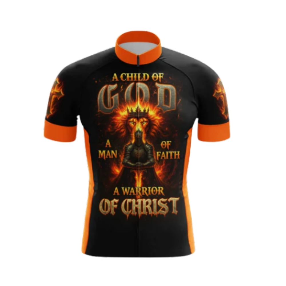 A Child Of God A Man Of Faith A Warrior Of Christ Cycling Short Sleeve Jersey For Men, Faith Christian Cycling Jerseys CG0546