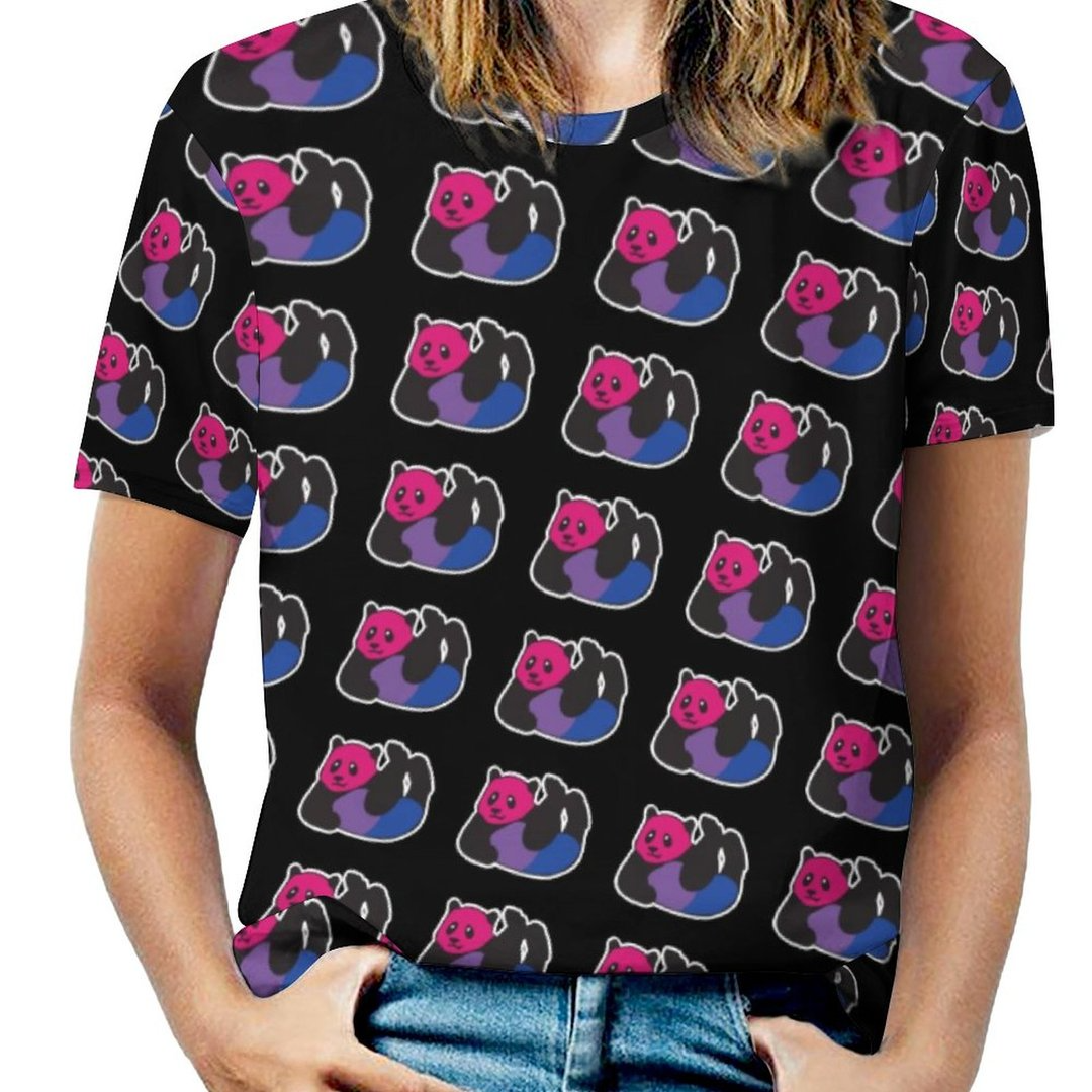 Lesbian 3D Tshirts, Bisexual Panda Lgbt Pride Short Sleeve Shirt Women Plus Size Blouse Tunics Tops LO0908