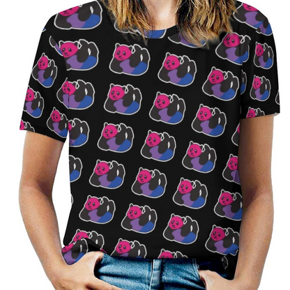 Lesbian 3D Tshirts, Bisexual Panda Lgbt Pride Short Sleeve Shirt Women Plus Size Blouse Tunics Tops LO0908