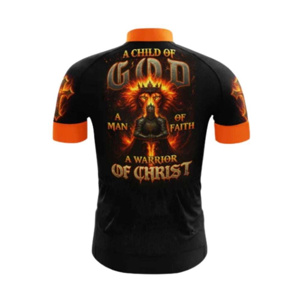 A Child Of God A Man Of Faith A Warrior Of Christ Cycling Short Sleeve Jersey For Men, Faith Christian Cycling Jerseys CG0546