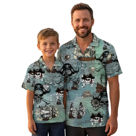 Pirate Skull Matching Family Hawaiian Shirt, Skull Family Hawaiian Shirts ET0635