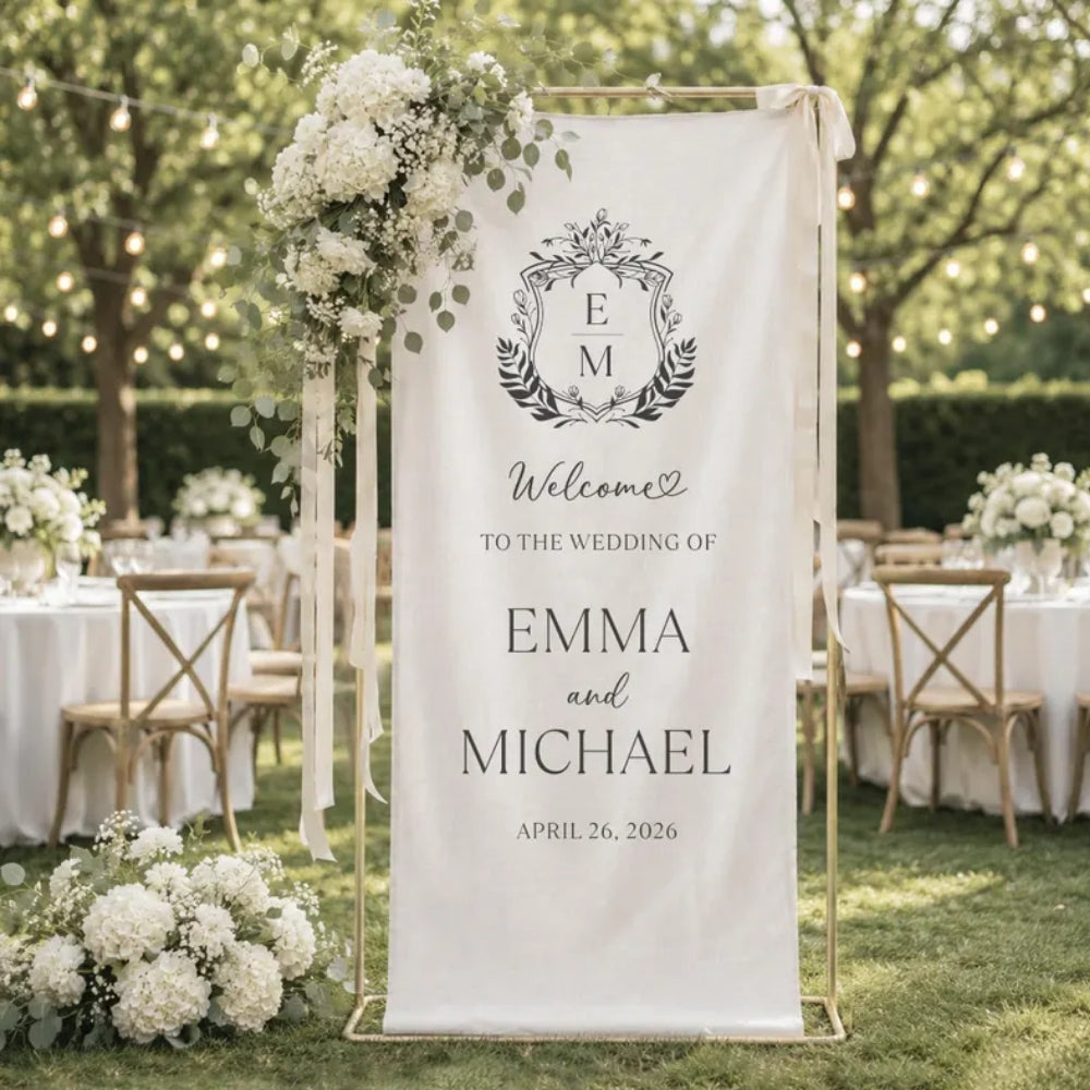 Personalized Welcome Fabric Wedding Sign, Custom Welcome Banner For Wedding Day WD0222