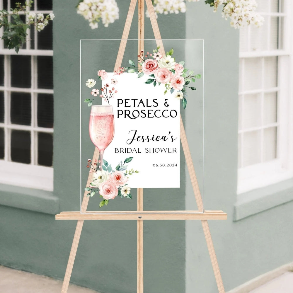 Personalized Petals and Prosecco Bridal Shower Welcome Acrylic Sign, Personalized Acrylic Bridal Shower Welcome Sign WD0114