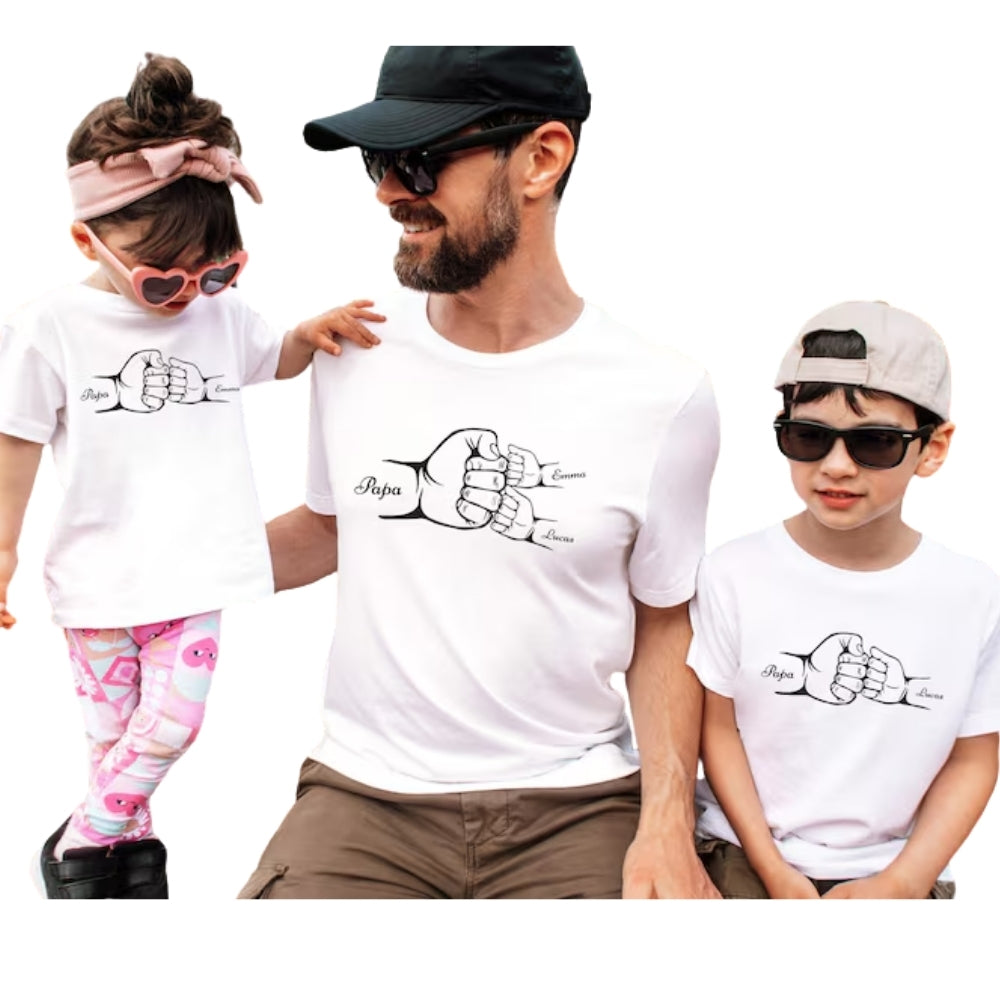 Fist Bump Custom Kid Names Matching Dad Son Daughter Father Day T Shirt, Custom Matching Family Shirts For Father Day ET0629