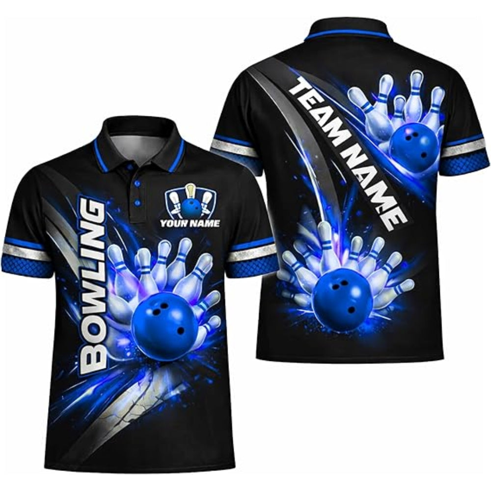 Custom Team Black And Purple Bowling Polo Shirt For Men, Custom Bowling Shirts BZ0378