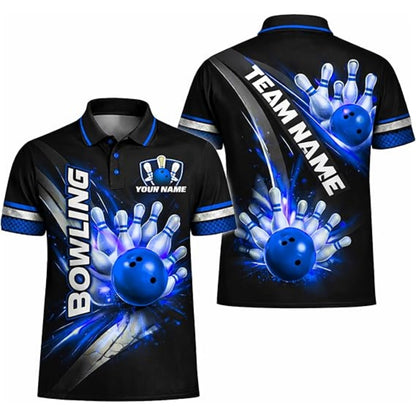 Custom Team Black And Purple Bowling Polo Shirt For Men, Custom Bowling Shirts BZ0378
