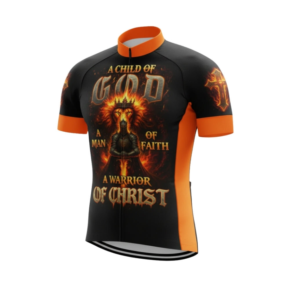 A Child Of God A Man Of Faith A Warrior Of Christ Cycling Short Sleeve Jersey For Men, Faith Christian Cycling Jerseys CG0546