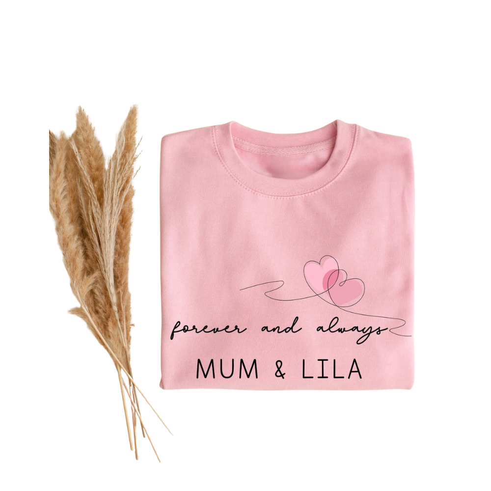 Forever And Always Heart Personalized Mommy And Me Sweatshirt Matching, Custom Mother And Child Sweatshirts ET1447