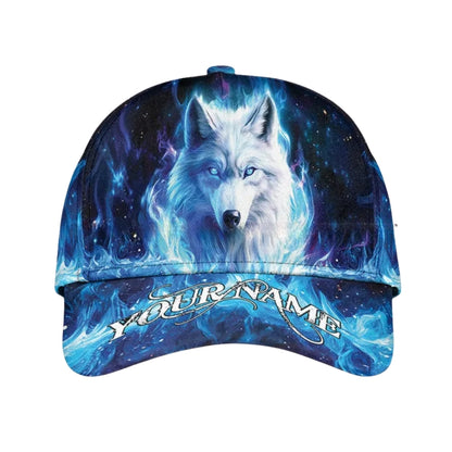 Custom Wolf Blue Flame 3D Baseball Cap, Custom Wolf Hats Caps CP0075