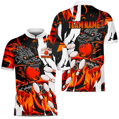 Custom Dragon Flame Bowling Mens Jersey Yellow White, Custom Dragon Team Bowling Shirts BZ0574