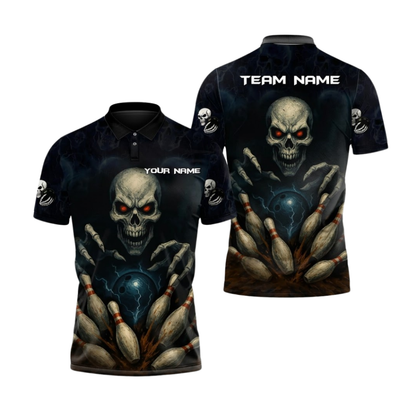 Custom Grim Reaper Bowling Polo Shirt For Men, Custom Skull Team Bowling Shirt BZ1093