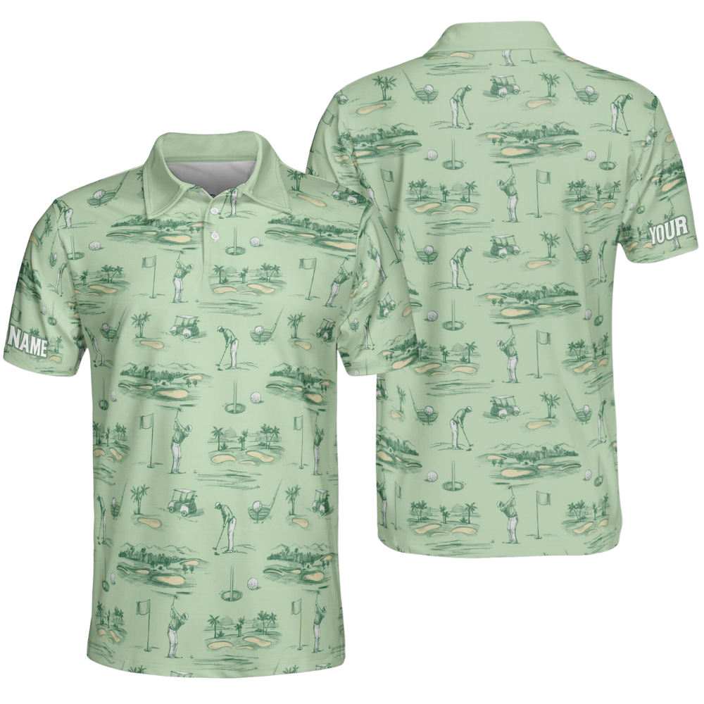Custom Mens Green Golf Polo Shirt, Custom Name Golf Shirts GE0568