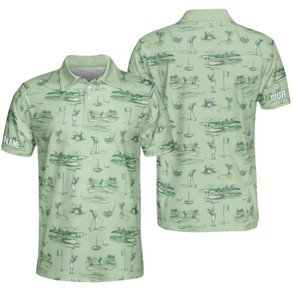 Custom Mens Green Golf Polo Shirt, Custom Name Golf Shirts GE0568