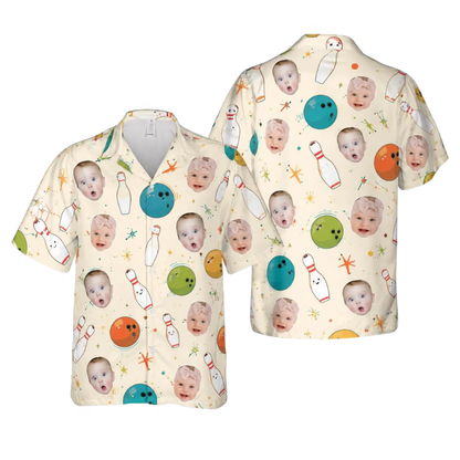 Custom Face Bowling Hawaiian Shirt For Men Navy, Custom Photo Bowling Shirts BE0276