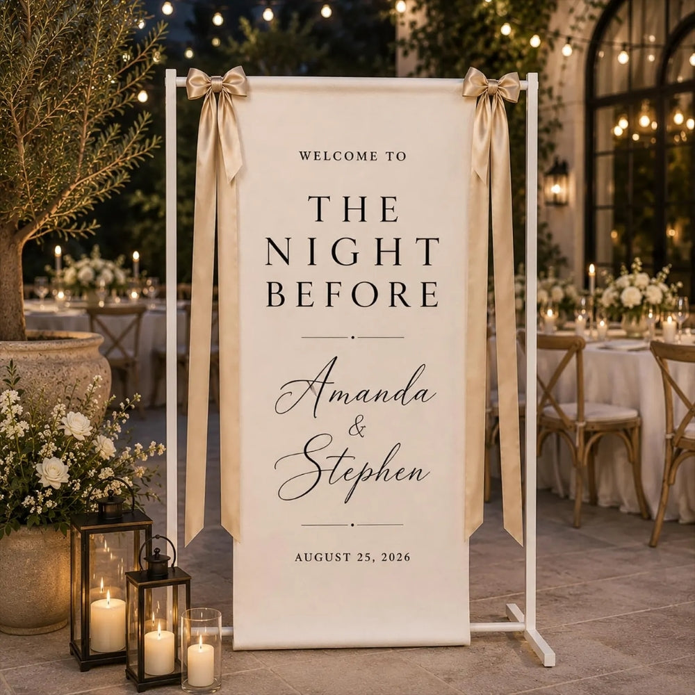 Personalized The Night Before Linen Fabric Welcome Banner, Custom Rehearsal Dinner Sign WD0406