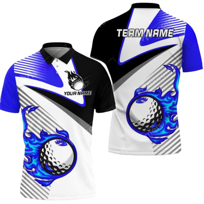 Custom Flaming Ball Golf Men's Polo Shirts, Custom Flame Golf Team Shirts GZ0248
