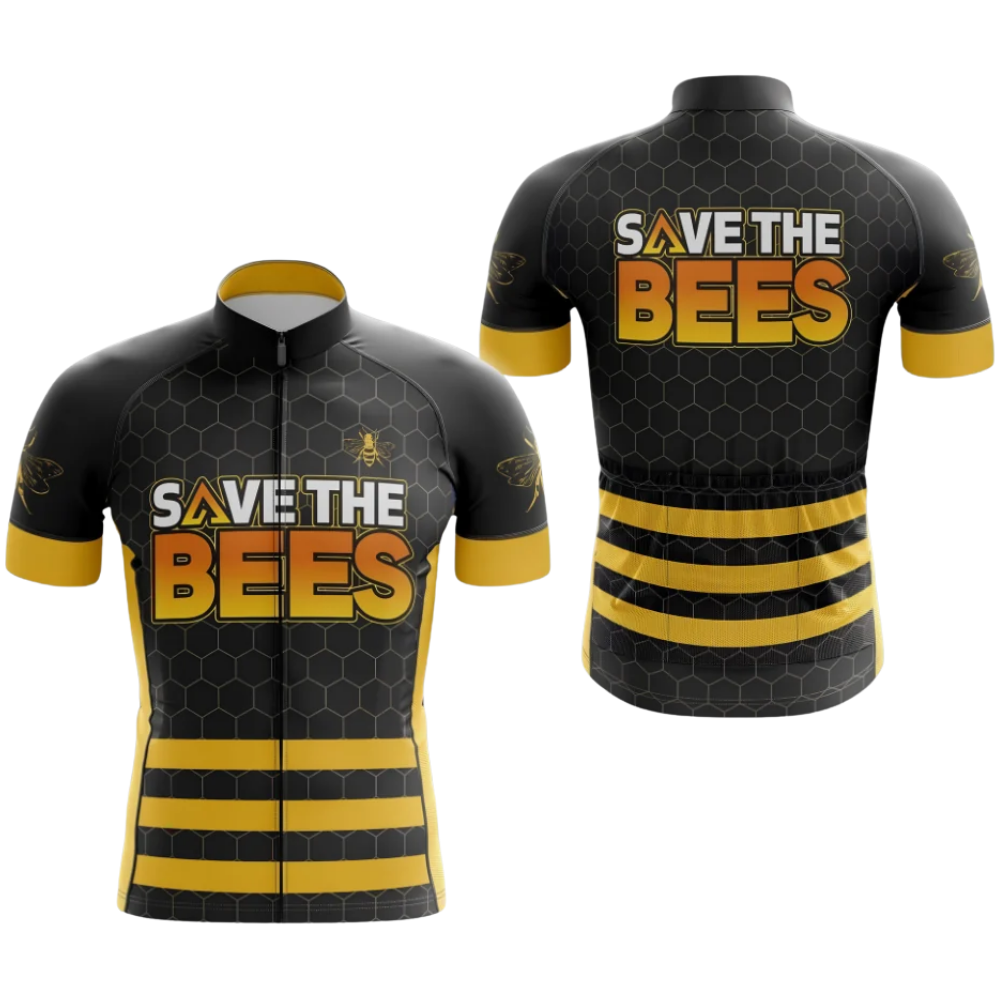 Save The Bees Cycling Short Sleeve Jersey For Men, Bee Lovers Black And Yellow Cycling Jersey CG0856