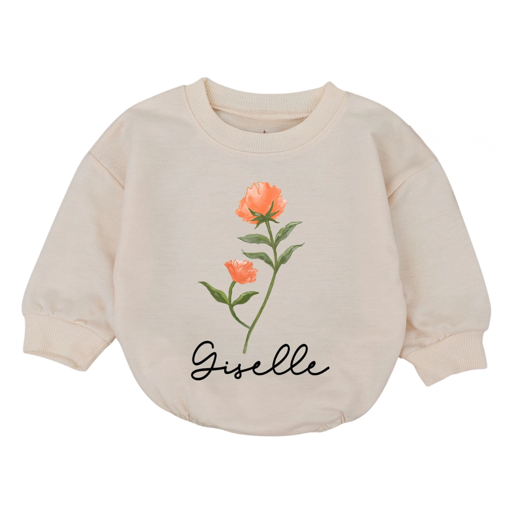 Custom Birth Month Flower Baby Romper Sweatshirt, Custom Name Floral Baby Romper Sweatshirt BB0083