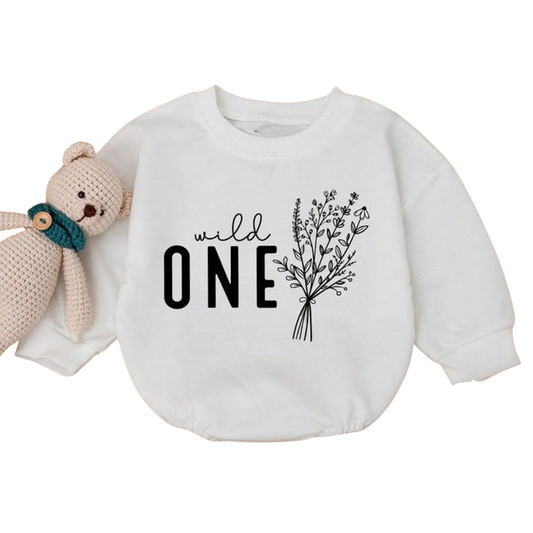 Wild One Birthday Baby Romper Sweatshirt, 1st Birthday Baby Romper Sweatshirt BB0036