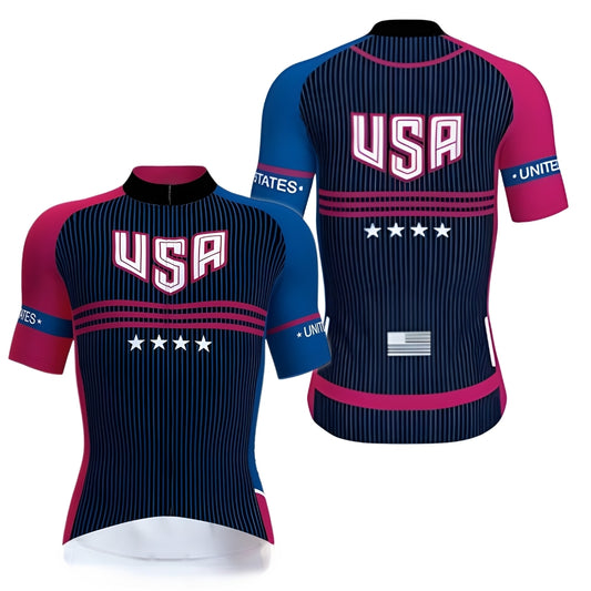 Blue And Red USA Cycling Short Sleeve Jersey For Mens, Patriotic Cycle Jerseys CZ0061