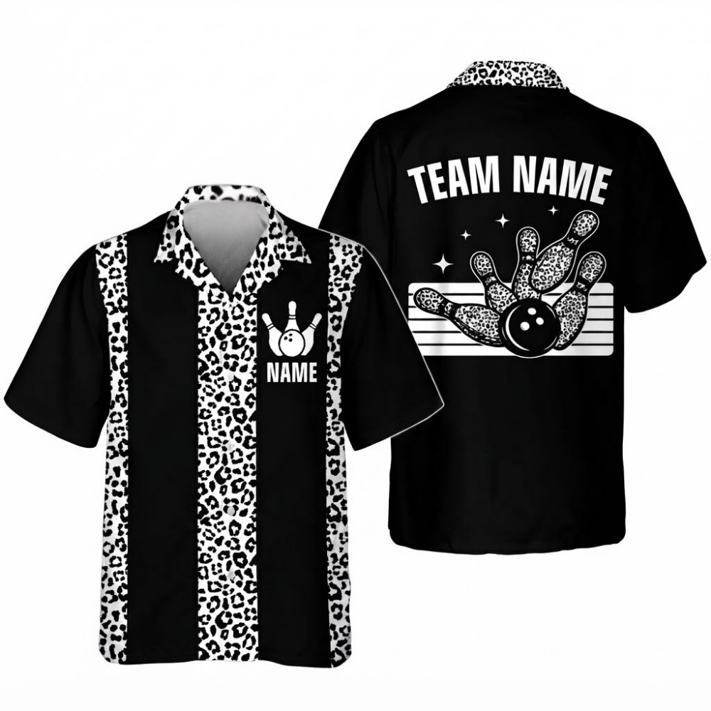 Custom Leopard Bowling Hawaiian Shirt For Women Men, Custom Leopard Bowling Team Shirts BE0205