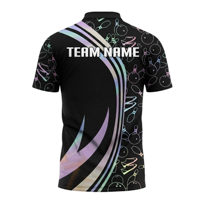 Custom Team Neon Purple Black Bowling Polo Shirt For Men, Custom Bowling Team Shirts BZ0523