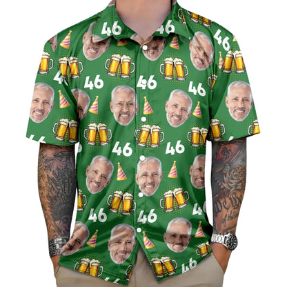Custom Face Beer Birthday Hawaiian Shirt For Men Women, Custom Photo And Age Hawaiian Shirt For Birthday HE0492