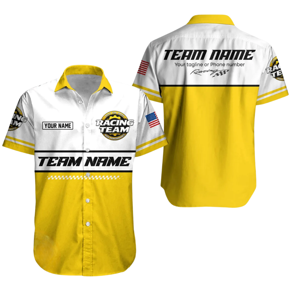 Custom Racing Team Work Hawaiian Shirt Mens, Personalized Mechanic Racing Uniforms HE0680
