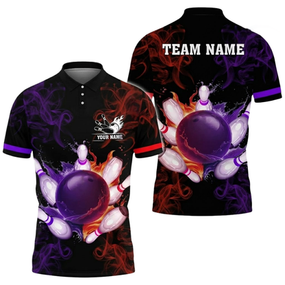 Custom Smoke Purple Green Bowling Polo Shirt For Men, Custom Team Bowling Shirts BZ0507