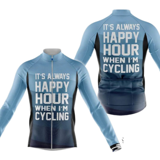 It's Always Happy Hour Hour When I'm Cycling Cycling Long Sleeve Jersey For Men, Funny Cycling Jerseys CG0730