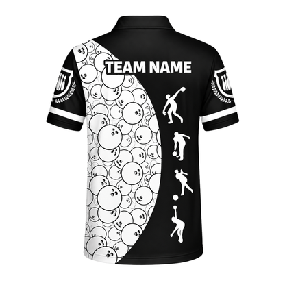 Custom Team Black And White Men Bowling Jersey, Custom Bowling Shirts BZ0445