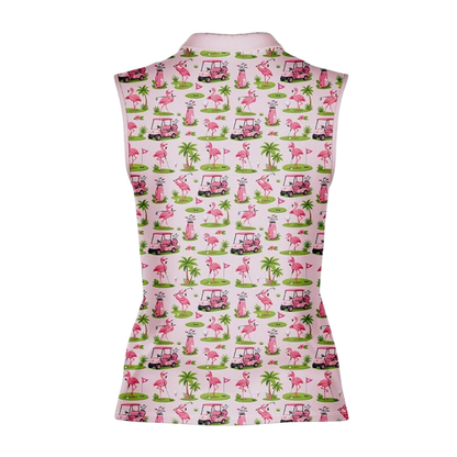 Women's Flamingo Sleeveless Golf Shirt, Flamingo Golf Shirt For Ladies GE0606