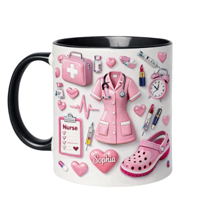 Personalized Nurse Pink 3D Printed Coffee Mug, Custom Name Mug Cup For Nurse ET0111
