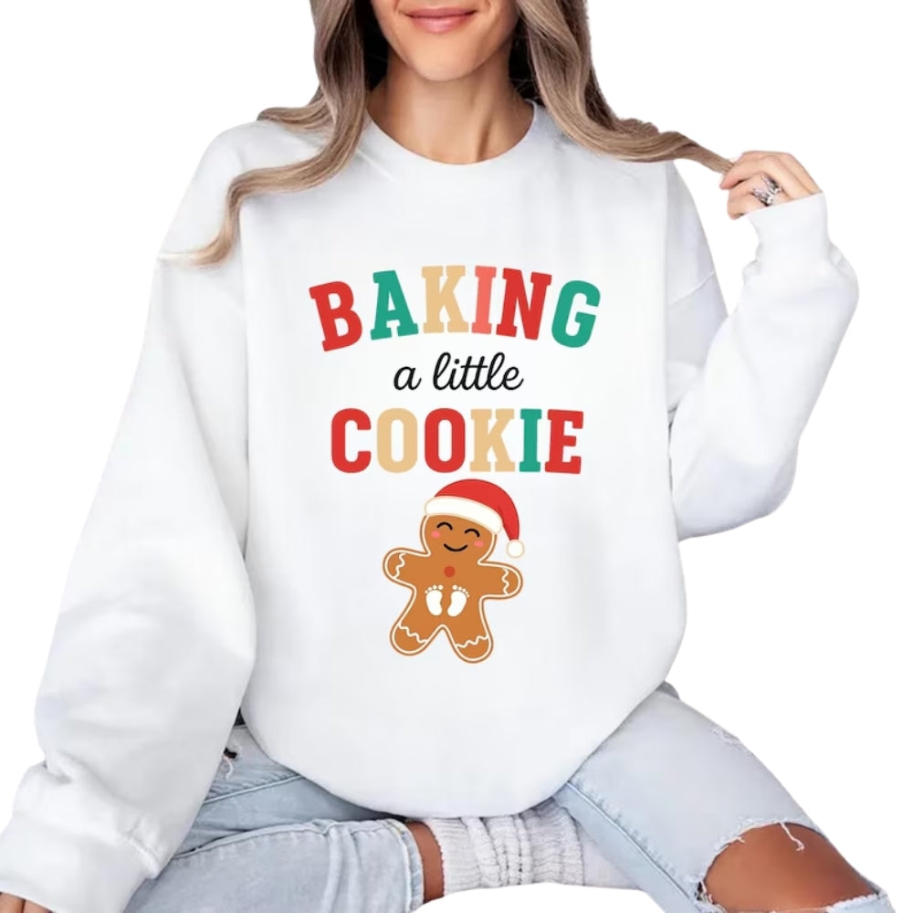 Baking A Little Cookie Sweatshirt, Christmas Pregnancy Announcement Sweatshirt 2D0542