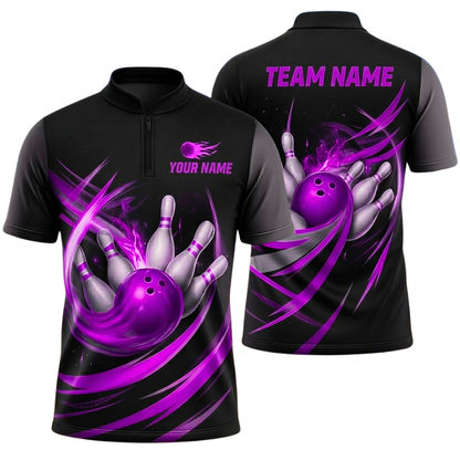Custom Team Black Cyan Bowling Jersey For Men, Custom Bowling Shirt BZ0764