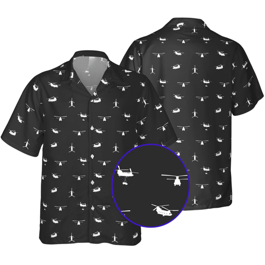 CH-47 Chinook Aircraft Men's Black Hawaiian Shirt, CH-47 Chinook Hawaiian Shirt HE0370