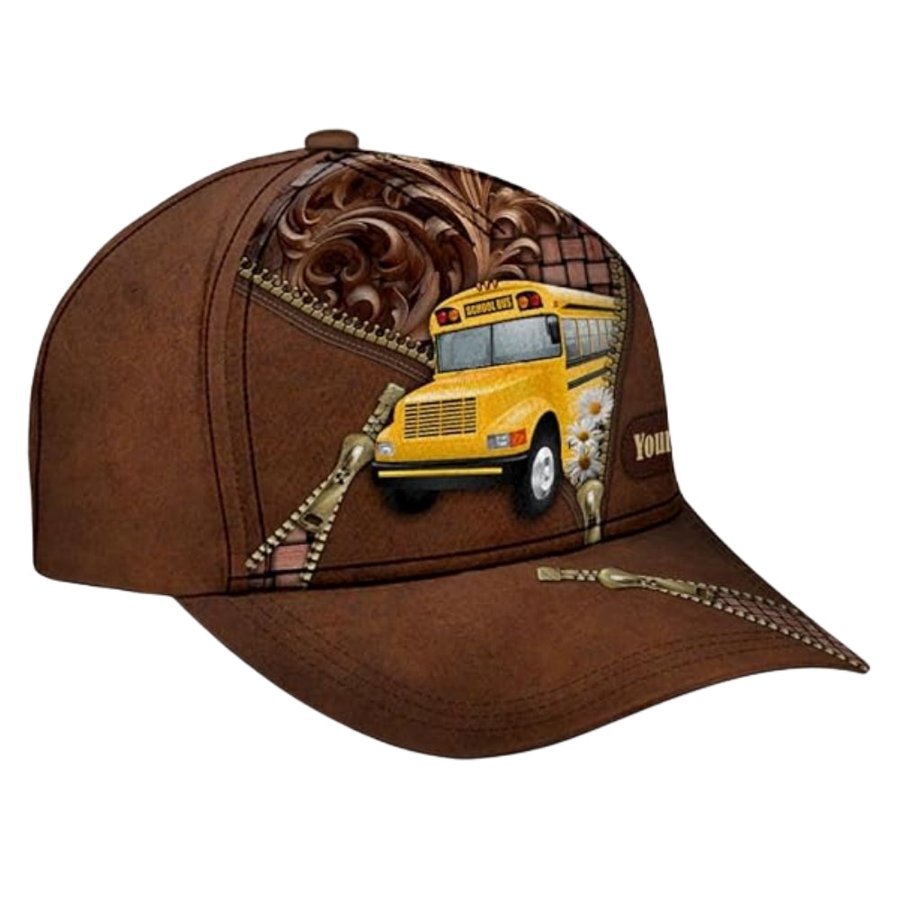 Custom School Bus 3D Printed Baseball Cap Brown, Custom Bus Driver Cap Hat CP0454