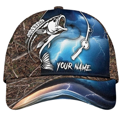 Custom Largemouth Bass Camo 3D Baseball Cap, Custom Bass Fishing Caps Hats CP0202