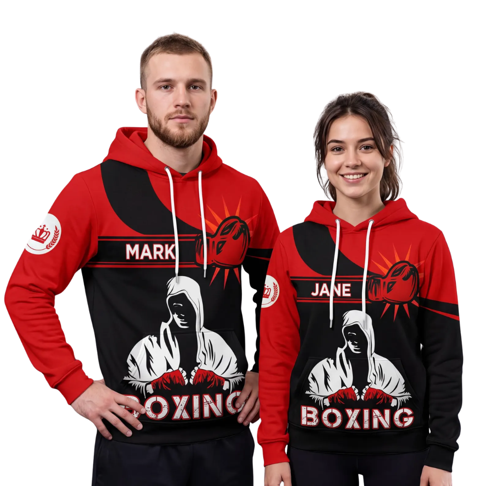 Custom Boxing Red And Black 3D Hoodie For Men, Personalized Boxing Lover Hoodie 2D1204