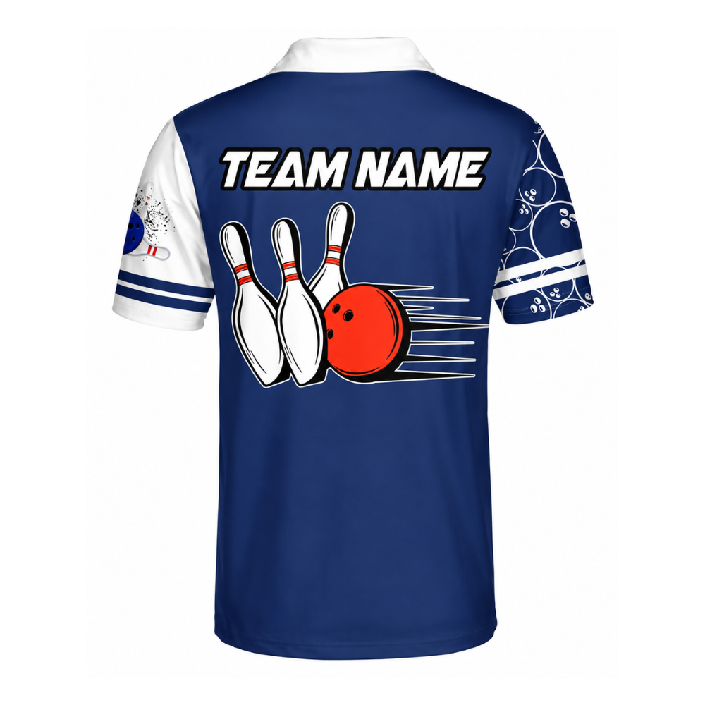 Men's Custom Team Blue White Bowling Polo Shirt, Custom Bowling Team Shirts BZ0446