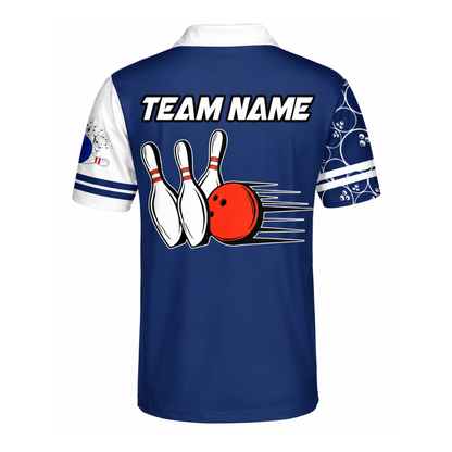 Men's Custom Team Blue White Bowling Polo Shirt, Custom Bowling Team Shirts BZ0446