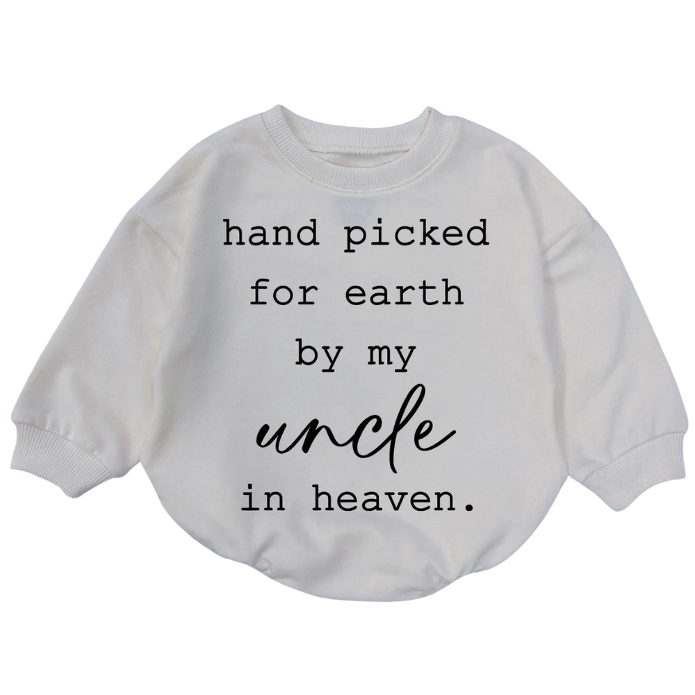 Hand Picked For Earth By My Uncle In Heaven Custom Baby Romper Sweatshirt, Custom Memorial Baby Romper Sweater BB0716