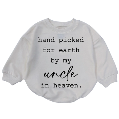 Hand Picked For Earth By My Uncle In Heaven Custom Baby Romper Sweatshirt, Custom Memorial Baby Romper Sweater BB0716