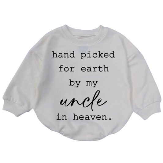 Hand Picked For Earth By My Uncle In Heaven Custom Baby Romper Sweatshirt, Custom Memorial Baby Romper Sweater BB0716